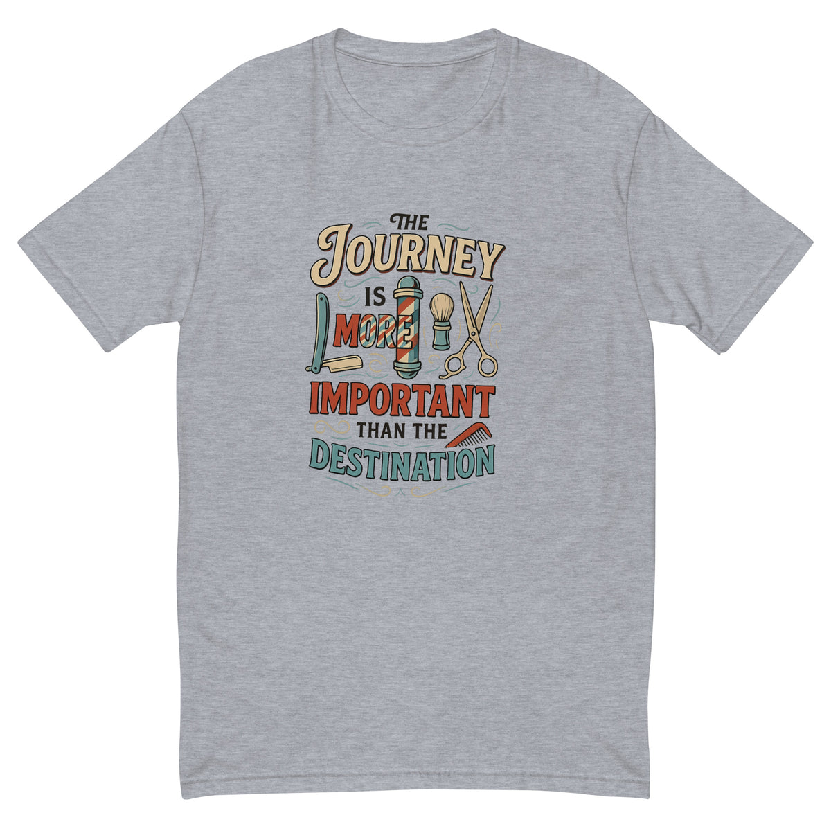 The Journey Is More Important Than the Destination Tee, Heather Grey men's fitted t-shirt, front view