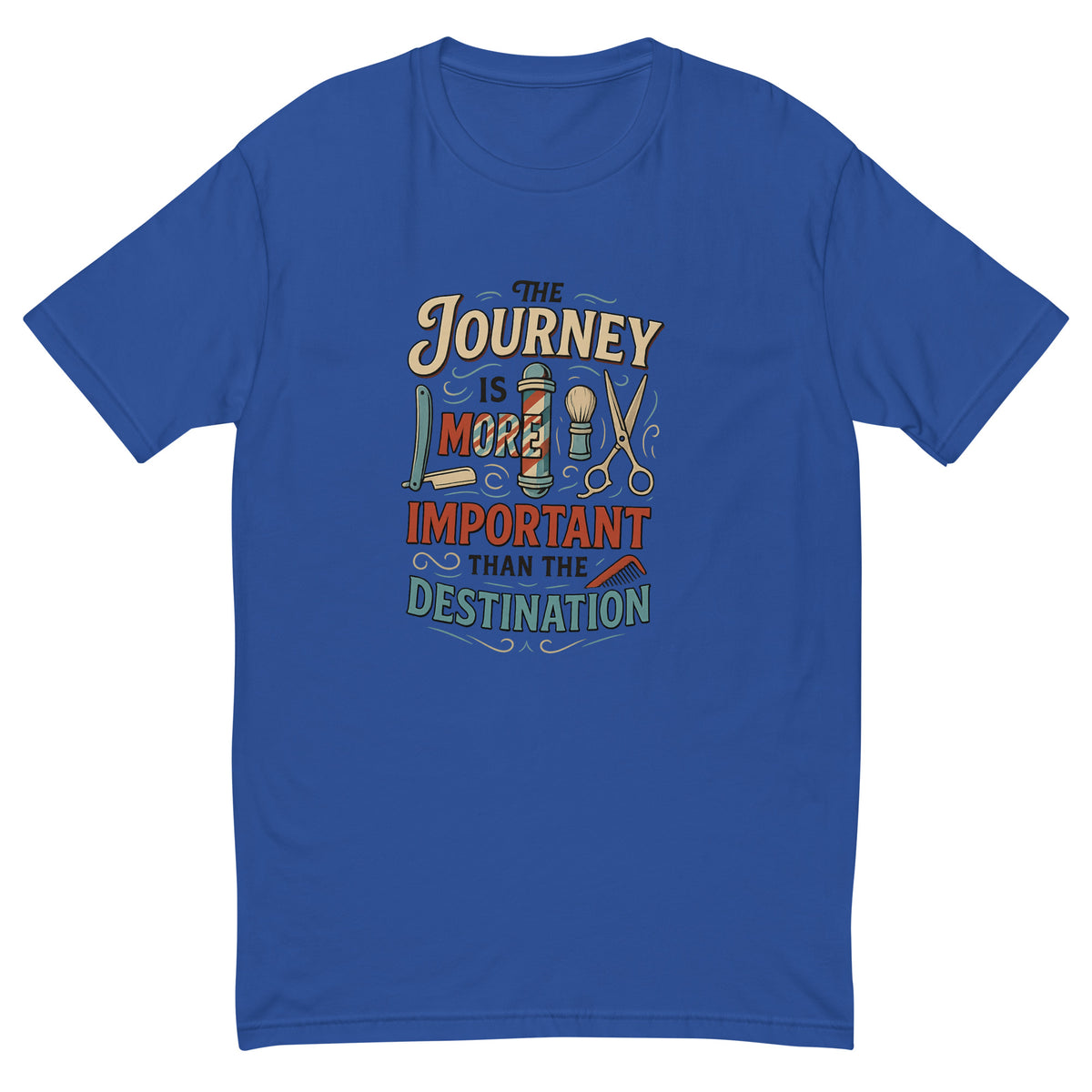The Journey Is More Important Than the Destination Tee, Royal Blue men's fitted t-shirt, front view