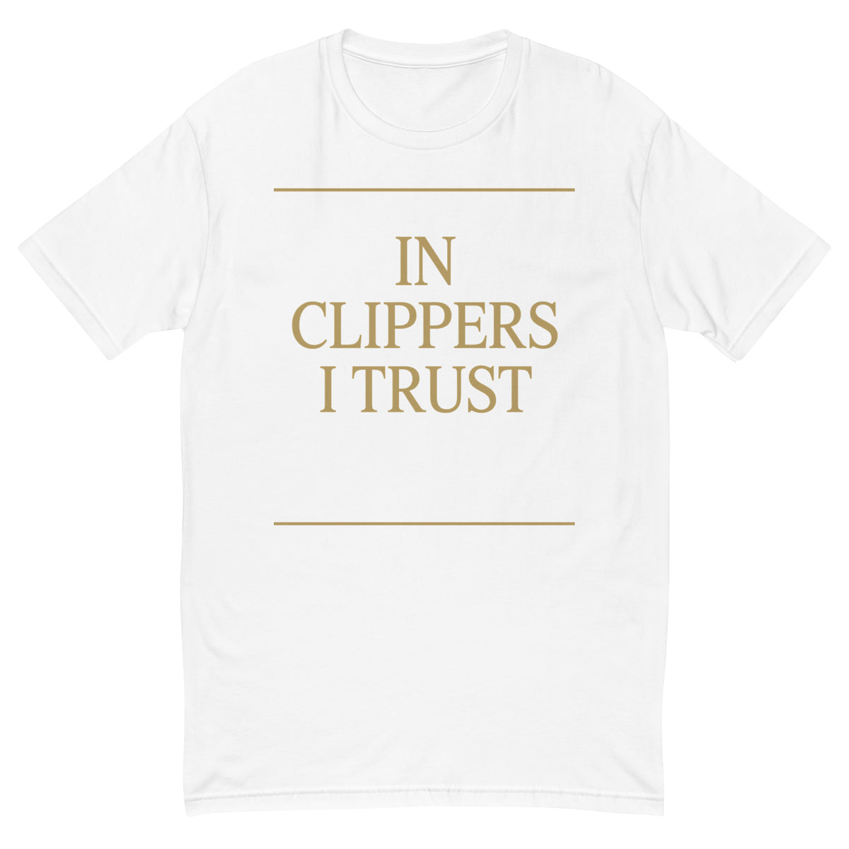 In Clippers I Trust Barber Tee, White men's fitted t-shirt, front view